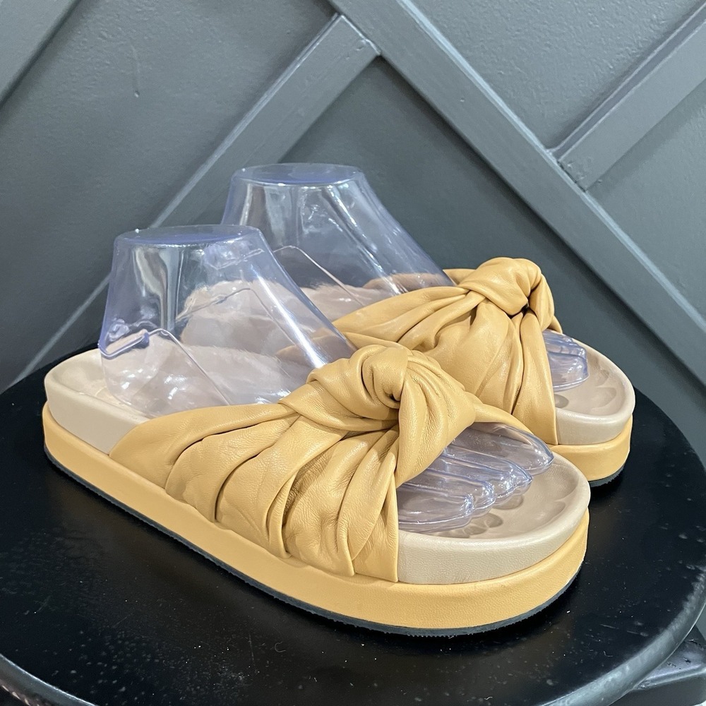 Helmut Lang Knotted Leather Platform Slide‎ Sandals Beige Women's EU 38.5